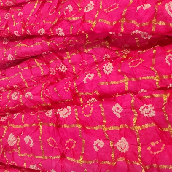Bandhani Saree / Sari--Pink and Gold Zari (brand new) - Picture 12 of 14